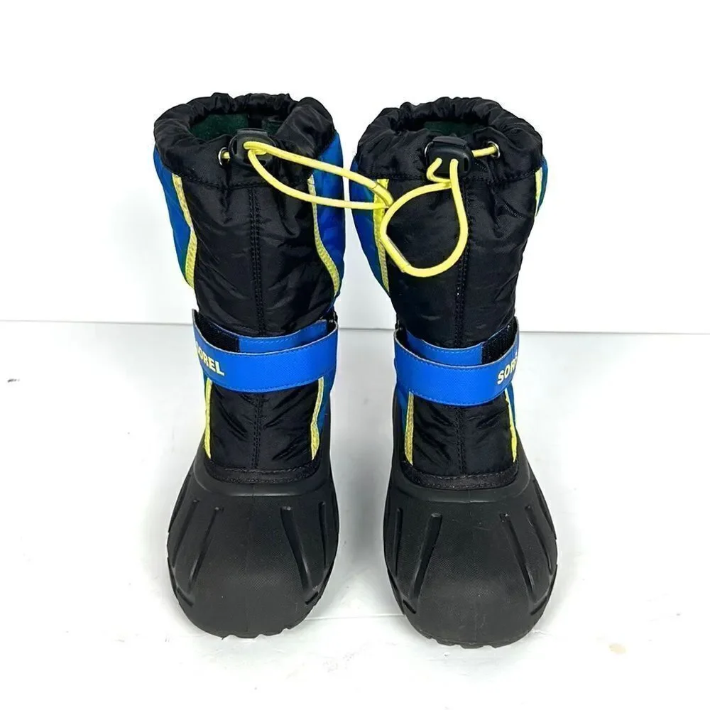 Sorel Children's Flurry Snow Boots Black Blue with Yellow Accents US 4 (22 cm)